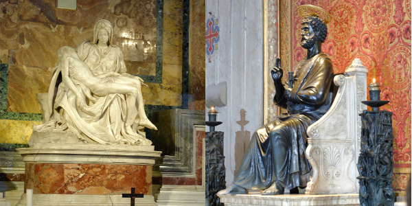 La Pieta et la statue de Saint-Pierre sont tous deux protégés et on ne peut pas les approcher. Il n'empêche qu'on se presse pour les admirer!